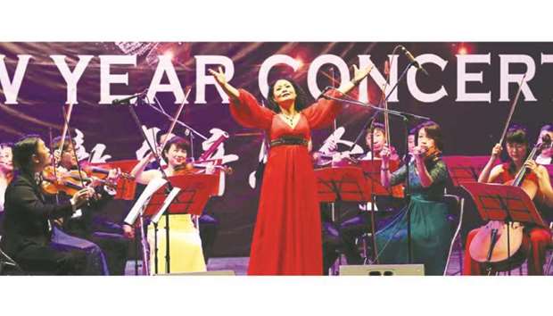 Artists perform during a New Year Concert in Kathmandu yesterday.