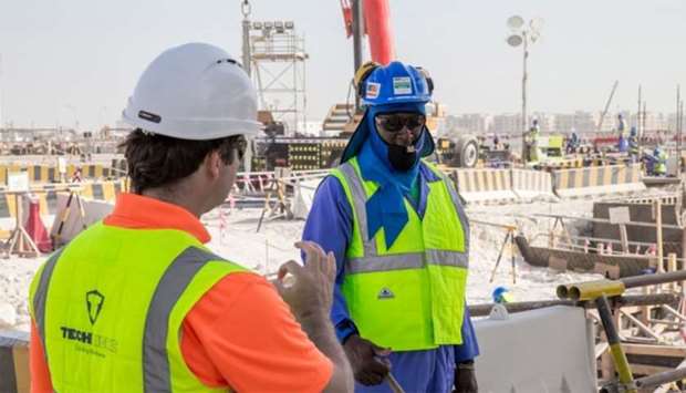 Evaporative cooling vests, wrist-wraps, cooled towels and neck covers were recently tested by 150 workers at the Lusail Stadium project site. PICTURE: SC