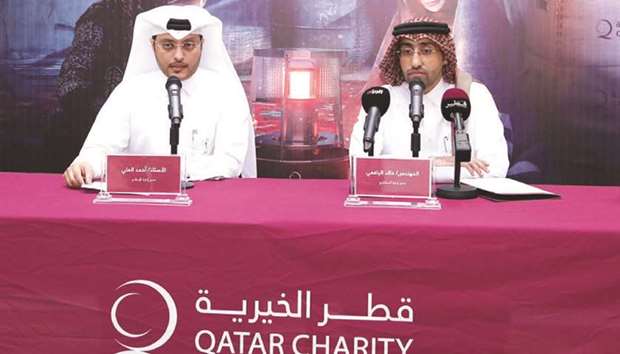 Qatar Charityu2019s Projects Executive Manager Khaled Abdulla al-Yafei addressing the press conference.