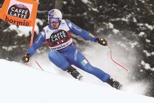 Italyu2019s Dominik Paris competes in the FIS Alpine World Cup Men Downhill in Bormio, Italy, on Thursday. (AFP)