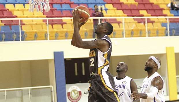 Al Saddu2019s Darrius Oldham goes for the basket against Al Khor during their match at the Al Gharafa Sports Club.