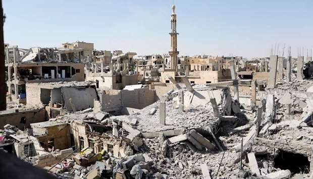 The remains of buildings bombed in Raqqa. File picture