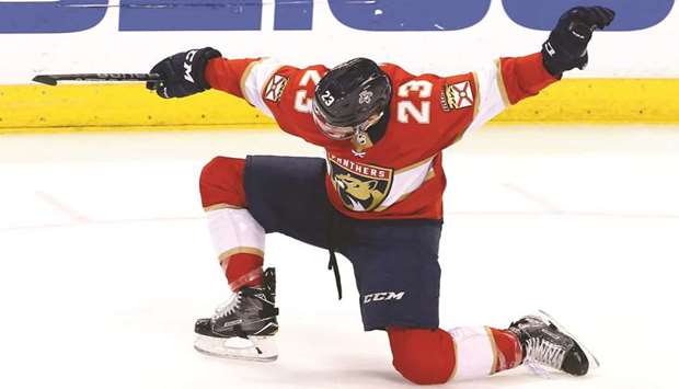 Florida Panthers centre Connor Brickley celebrates his goal against the Montreal Canadiens in the second period at BB&T Centre. PICTURE: USA TODAY Sports
