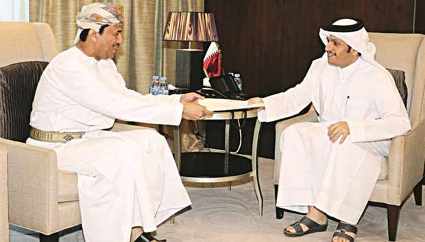 HE the Deputy Prime Minister and Foreign Minister Sheikh Mohamed bin Abdulrahman al-Thani received a written message from the Minister Responsible for Foreign Affairs of the Sultanate of Oman Yousef bin Alawi bin Abdullah, pertaining to bilateral relations between the countries and means to develop them. The message was handed over by Omanu2019s ambassador to Qatar Najeeb bin Yahya al-Balushi, when the Deputy Prime Minister and Foreign Minister met him, yesterday.