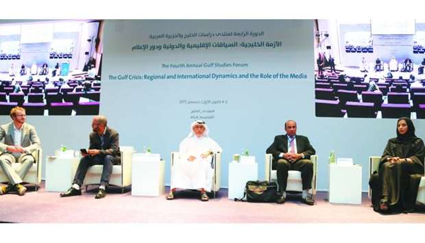 The panelists at the session at the Fourth Annual Gulf Studies Forum yesterday. PICTURES : Jayan Orma