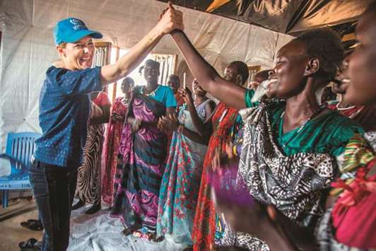 Princess Sarah Zeid of Jordan (left) meets with displaced women at the UN Protection of Civilians (PoC) site in Juba, yesterday. Zeid is co-chair of Every Woman Every Child Every Where, a movement championing prioritisation and innovation for child and teenageru2019s health in humanitarian and fragile settings.