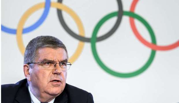 International Olympic Committee (IOC) President Thomas Bach attends a press conference following an executive meeting on Russian doping