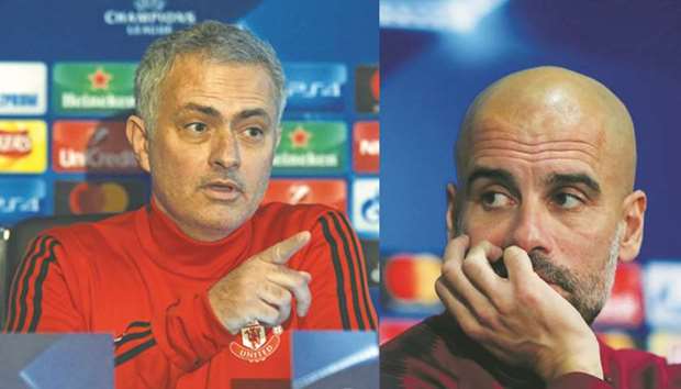 Manchester Unitedu2019s manager Jose Mourinho (left) and Manchester City boss Pep Guardiola. (AFP)