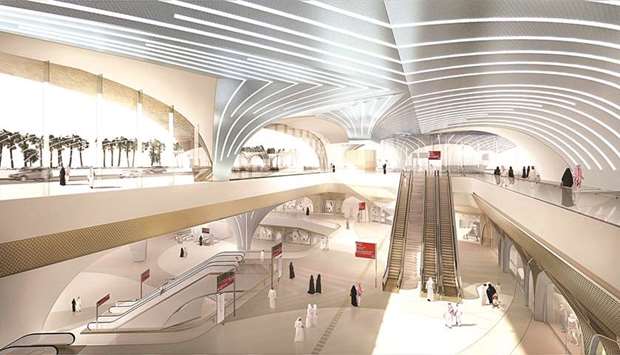 An artistu2019s impression of a Doha Metro station.
