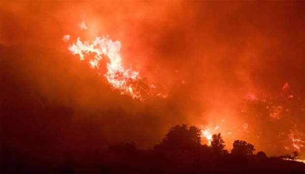 Fire burns a hillside in Ojai, California