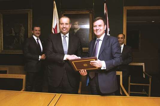 HE Sheikh Ahmed and Hands at the inaugural meeting of the Joint Economic and Trade Commission (Jetco) between the UK and Qatar in the UK yesterday.