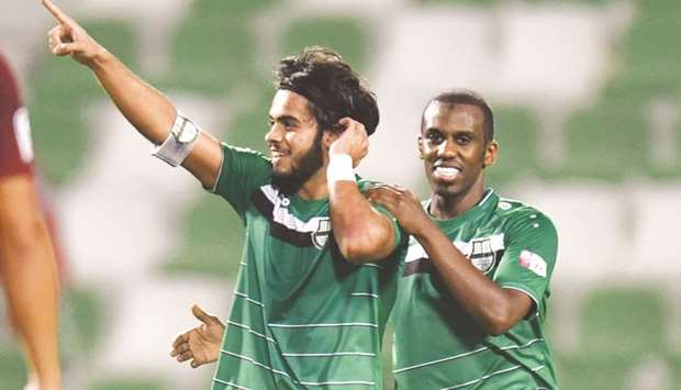 Al Ahliu2019s Ali Ghaderi celebrates his goal against Al Rayyan yesterday.
