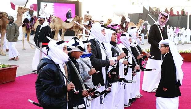 Children performing the traditional sword dance at Darb Al Saai yesterday PICTURE: Shaji Kayamkulam.