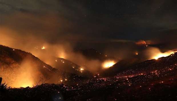 The Thomas fire burns in the Los Padres National Forest  near Ojai, California.