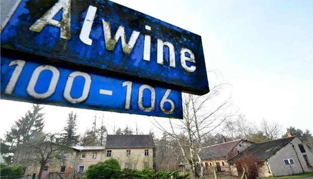 A street sign of Alwine, a splinter settlement of the town Uebigau-Wahrenbrueck, eastern Germany