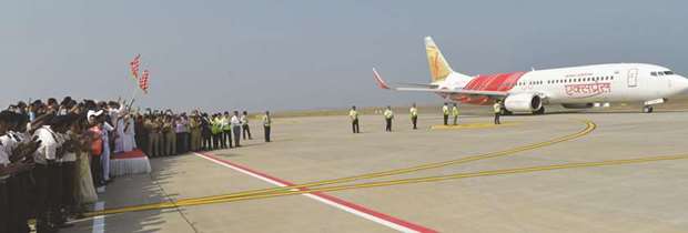 Aviation Minister Suresh Prabhu and Kerala Chief Minister Pinarayi Vijayan jointly flag off the first flight from Kannur international airport yesterday.