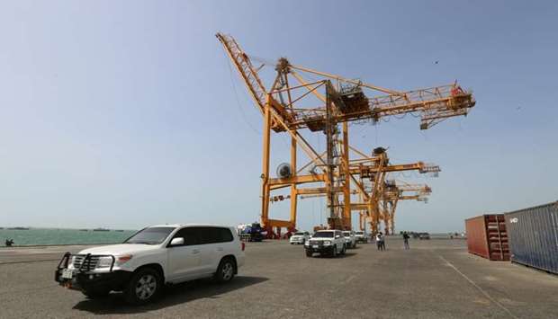 A convoy of vehicles transporting UN envoy to Yemen Martin Griffiths drive during a visit to the Red Sea port of Hodeidah, Yemen November 23, 2018.