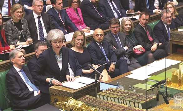 Prime Minister Theresa May makes a statement in the House of Commons in London yesterday.