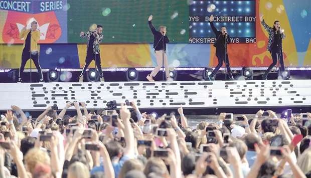 POP PERFORMANCE: Howie D, Kevin Richardson, Nick Carter, AJ McLean and Brian Littrell of the Backstreet Boys perform on ABCu2019s Good Morning America at SummerStage at Rumsey Playfield, Central Park on July 13, 2018 in New York City, NY.
