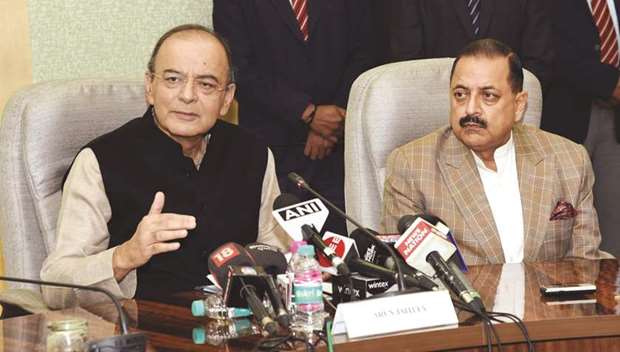 Finance Minister Arun Jaitley and Minister of State in the Prime Ministeru2019s Office Jitendra Singh address a press conference, in New Delhi yesterday.