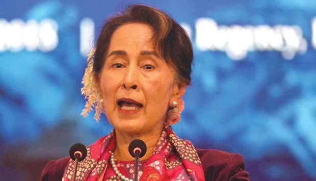 Myanmaru2019s civilian leader Aung San Suu Kyi attends the Asia-Pacific Summit 2018 in Kathmandu yesterday.