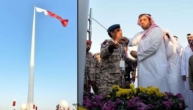 HE the Deputy Prime Minister and Minister of State for Defence Affairs Dr Khalid bin Mohamed al-Attiyah launches the National Day celebrations by hoising the flag. PICTURE: Noushad Thekkayil