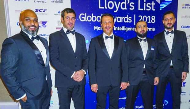 Mwani Qatar officials at the Lloydu2019s List Global Awards 2018 ceremony in London. The Hamad Port now connects more than 40 ports in three continents with over 24 shipping services, according to Mwani Qatar.