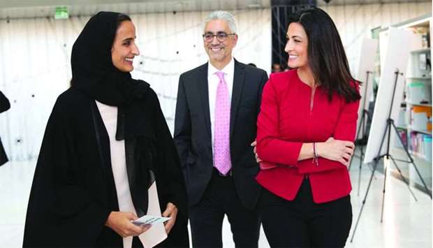 HE Sheikha Hind bint Hamad al-Thani, Ghida Fakhry and Amjad Atallah at the launch event on Thursday