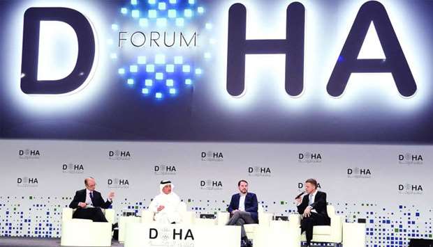 HE the Minister of Finance Ali Sherif al-Emadi during a panel discussion at the Doha Forum on Saturday. PICTURE: Shaji Kayamkulam.