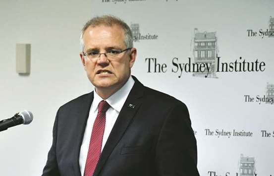 Prime Minister Scott Morrison speaks at The Sydney Institute in Sydney yesterday.