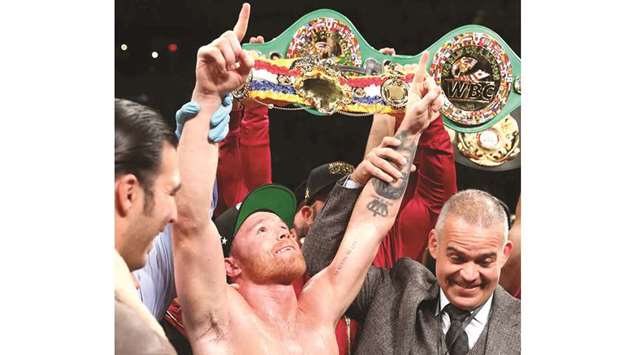 Mexican Canelo Alvarez celebrates his WBA super middleweight title win against Englandu2019s Rocky Fielding at Madison Square Garden in New York City. (Getty Images/AFP)