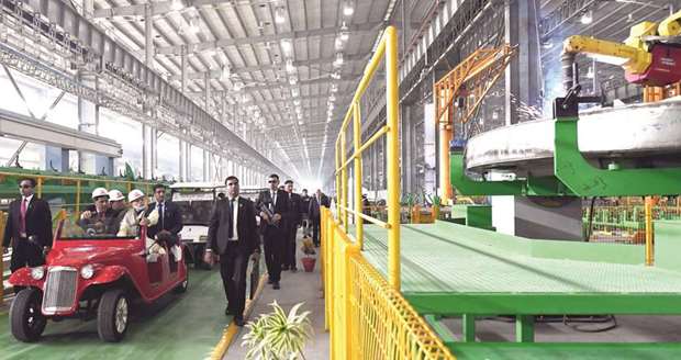 Prime Minister Narendra Modi inspects the Modern Rail Factory in Rae Barel in Uttar Pradesh yesterday.