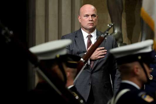 This picture taken last month shows Whitaker during a  presentation of the colours at the Annual Veterans Appreciation Day Ceremony at the Justice Department in Washington, US.