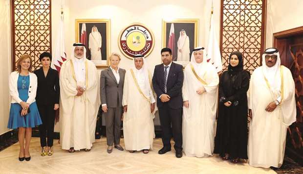 HE the Speaker of the Advisory Council, Ahmed bin Abdulla bin Zaid al-Mahmoud, with the delegation of the European Parliament for Relations with the Arabian Peninsula headed by Michele Alliot-Marie.