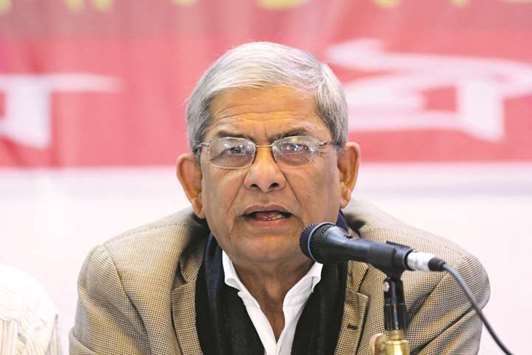 BNP leader Mirza Fakhrul Islam Alamgir is pictured during a media briefing in Dhaka yesterday.