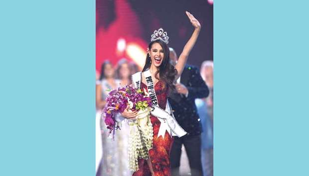 Catriona Gray of the Philippines waves to the audience after being crowned the new Miss Universe 2018 in Bangkok, yesterday.