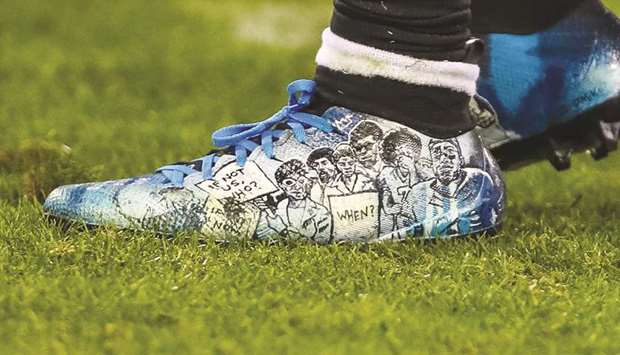 Carolina Panthers strong safety Eric Reid uses artwork on his cleats for a cause during their NFL game against New Orleans Saints at Bank of America Stadium. PICTURE: USA TODAY Sports