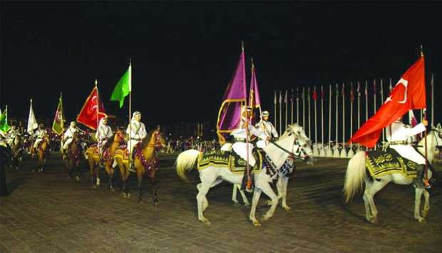 The celebration included shows involving countries such as Jordan, Turkey, and Italy, in addition to the Amiri Guard cavalry.