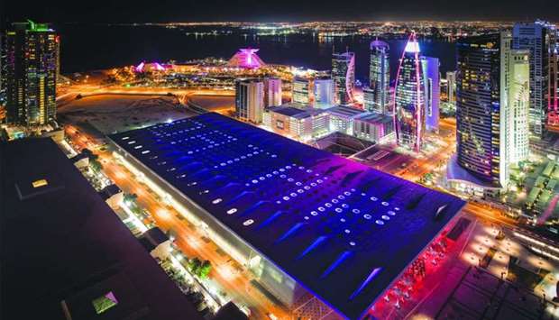 DECC's specially-lighted roof reflected the word u201cQataru201d during the National Day celebrations on the night of December 18.