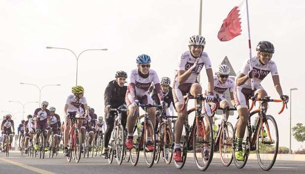 File picture of Qataru2019s cyclists participating in last yearu2019s Flag Relay.