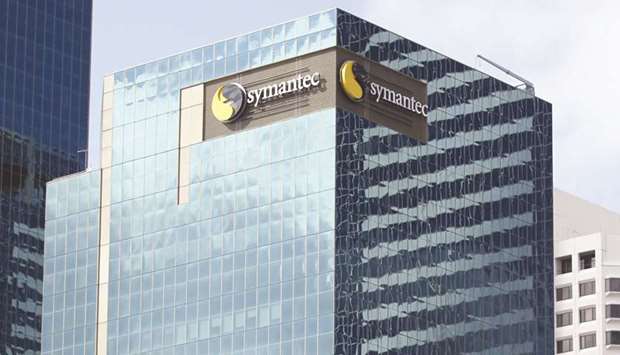 The logo of Symantec Corp is displayed outside the companyu2019s office in Barangaroo, Sydney. Symantec is the worldu2019s biggest maker of cybersecurity software and has struggled as it shifts towards selling more to businesses in the face of dwindling consumer interest in personal computer antivirus programs.