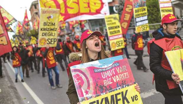 Protesters shout during a demonstration in Istanbul against the governmentu2019s policies.