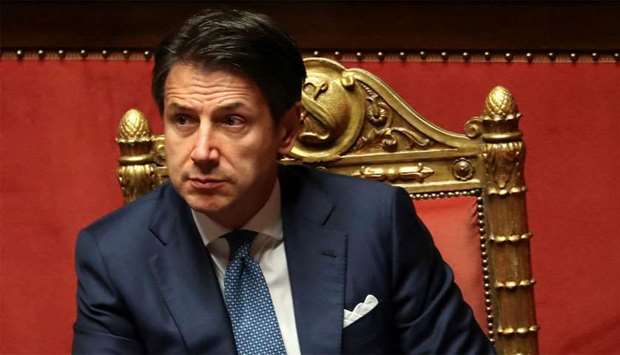 Italian Prime Minister Giuseppe Conte attends a debate at the Senate in Rome