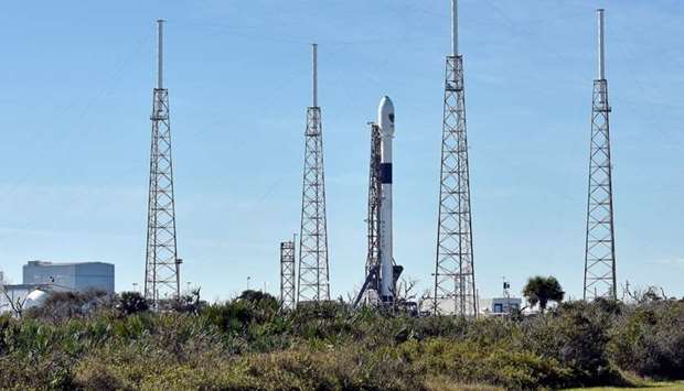 The SpaceX Falcon 9 rocket sits on Launch Complex 40 after the launch was postponed after an abort procedure was triggered by the onboard flight computer, at Cape Canaveral, Florida, US on December 18, 2018