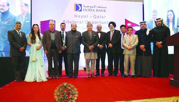 Doha Bank CEO Dr R Seetharaman with key dignitaries present during the inauguration rites of the bank's Nepal Representative Office.