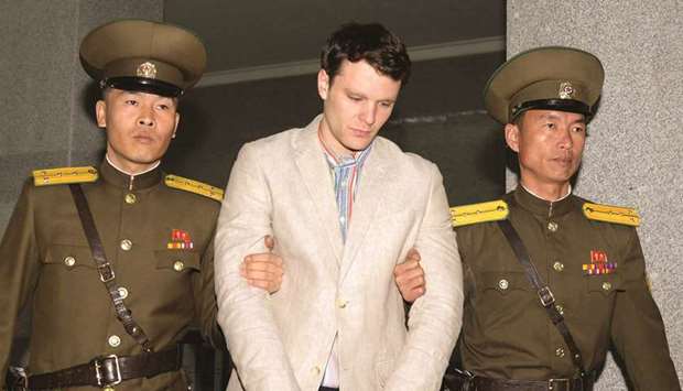 Otto Frederick Warmbier, a University of Virginia student who was detained in North Korea since early January, is taken to North Koreau2019s top court in Pyongyang, in this file photo.