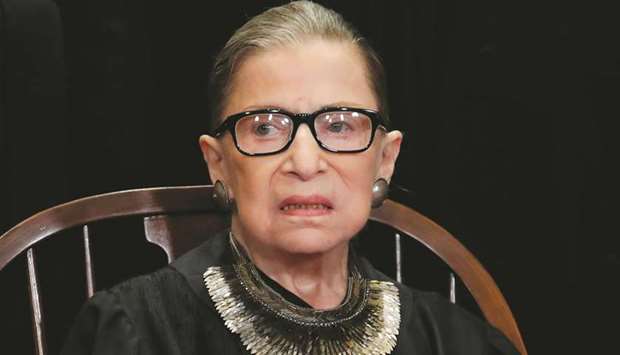 US Supreme Court Associate Justice Ruth Bader Ginsburg is seen during a group portrait session for the new full court at the Supreme Court in Washington DC, in a file photo.