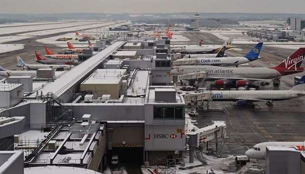 Gatwick airport surrounded by snow in West Sussex