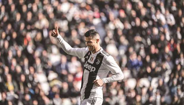 Juventusu2019 Portuguese forward Cristiano Ronaldo reacts during the Italian Serie A match against Sampdoria at the Juventus stadium in Turin yesterday. (AFP)