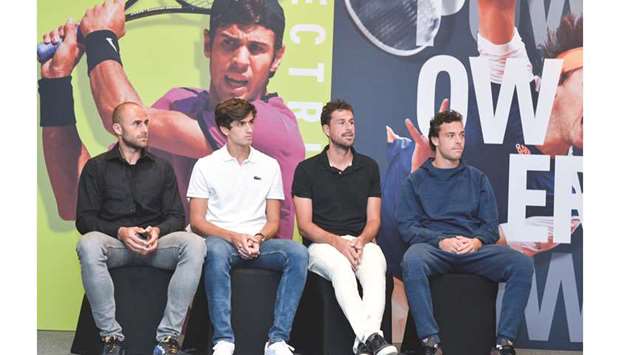 Marius Copil, Pierre-Hugues Herbert, Robin Hasse and Marco Cecchinatio at the draw ceremony yesterday.